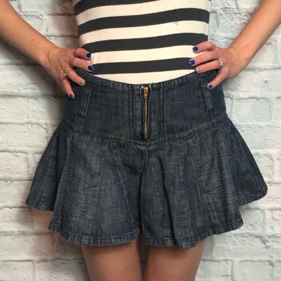 pleated jean skirt